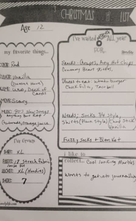 Student Christmas gift list planning